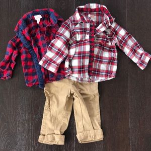 Car & Jack 2 Long Sleeve Flannels w/ khaki pants